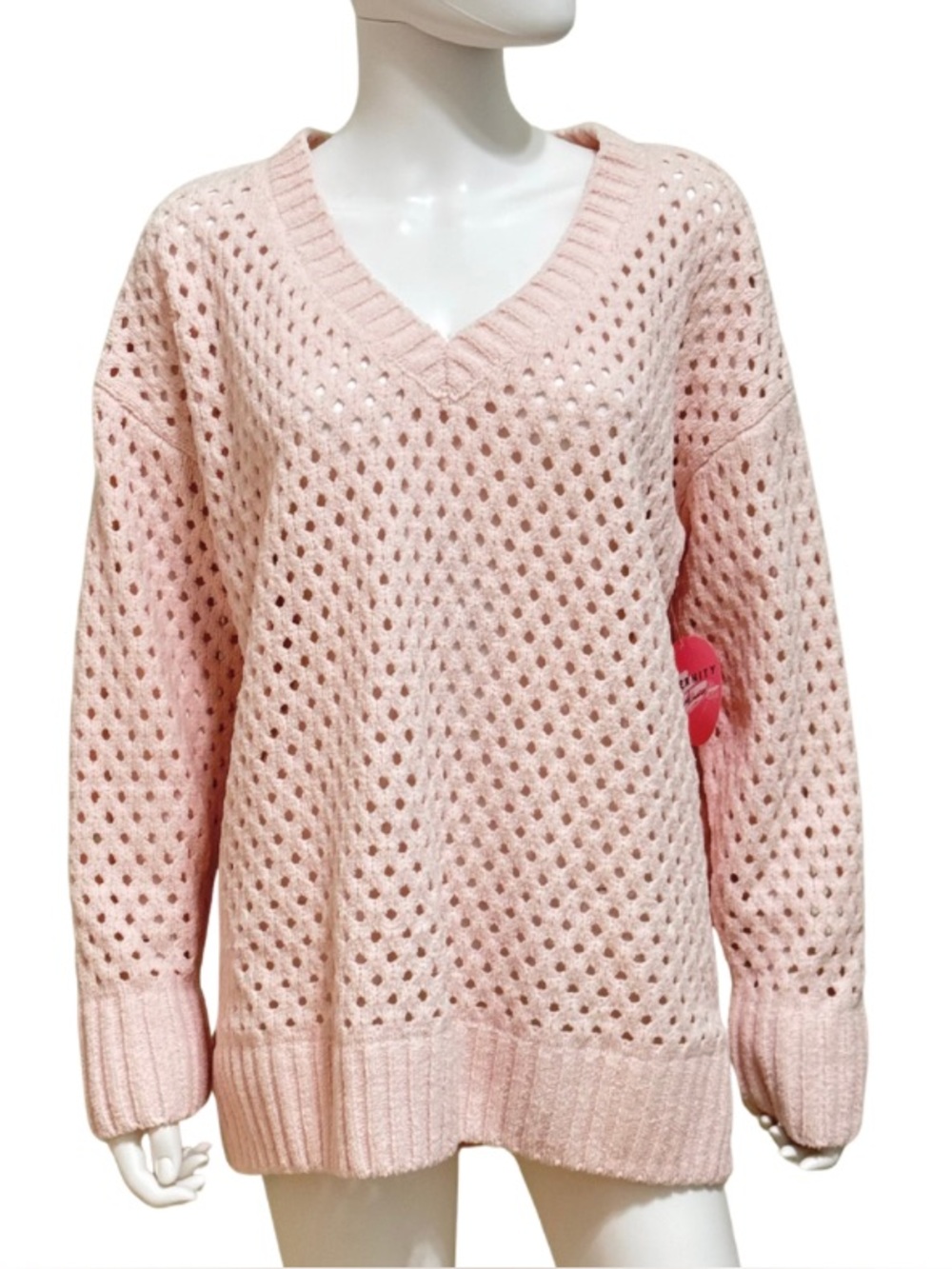 NWT Pink Republic Blush Open-Knit V-Neck Maternity Sweater Large